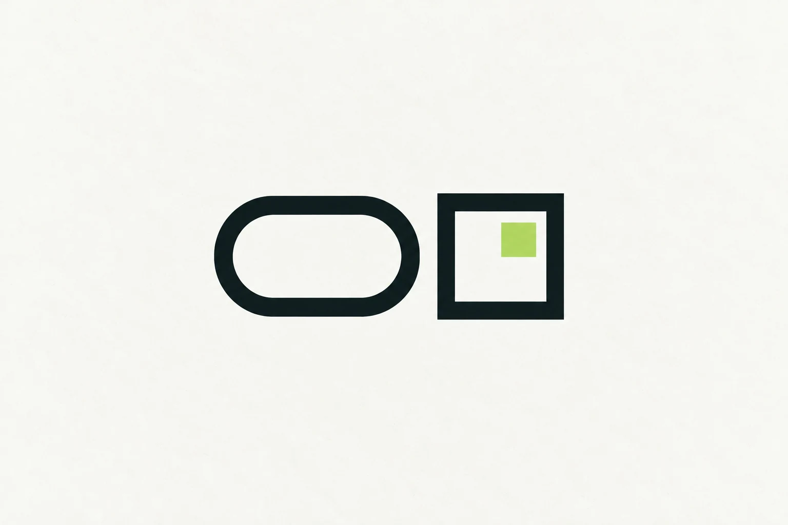 Rounded and square dark teal frames side by side, with a lime square inside the angular frame