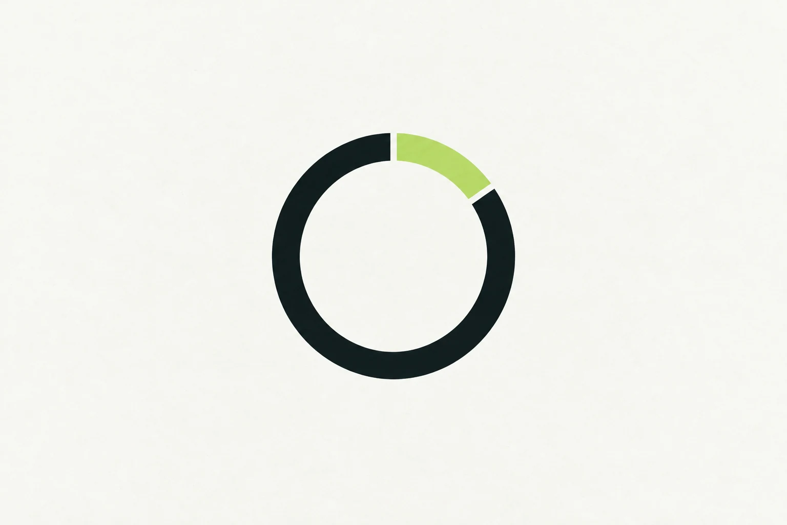 A dark teal circular ring with one lime segment on a warm paper background