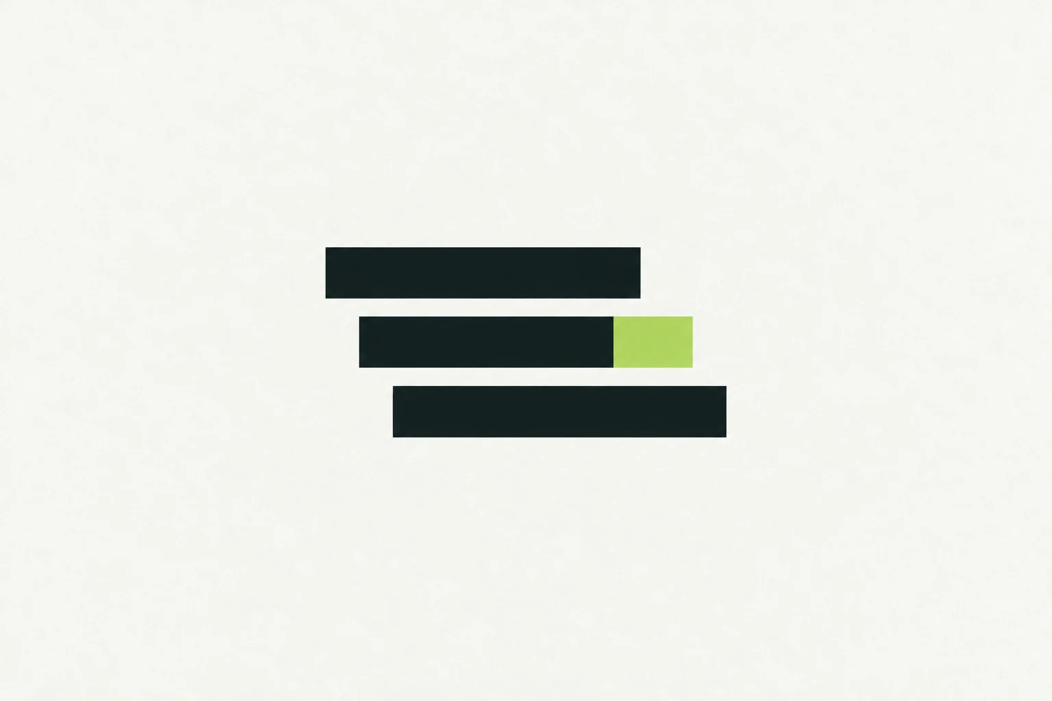 Three offset dark teal bars with a lime highlight in the middle bar
